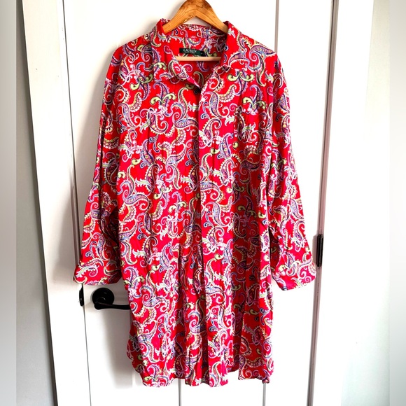 Ralph Lauren Dresses & Skirts - Ralph Lauren Red Paisley Long Sleeve Dress